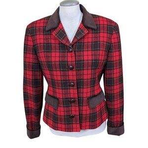 Vintage Liz Sport Plaid Blazer Wool Red Tartan Womens 6 Academia Preppy Holidays